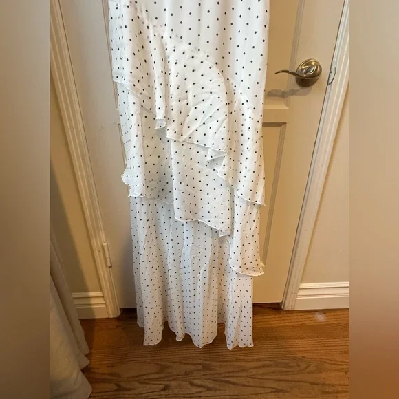 NWT Black and White Polka Dot Off-Shoulder Ruffled Maxi Dress, Size S - Picture 4 of 8